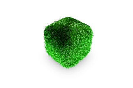 Green grass cube rendering in 3Dの写真素材