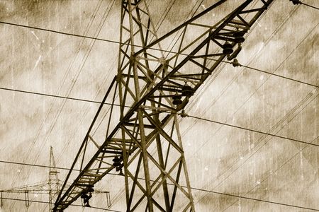 High voltage lines on old picture effectの写真素材