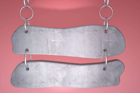 Stone signboard hanging on chrome chainsの写真素材
