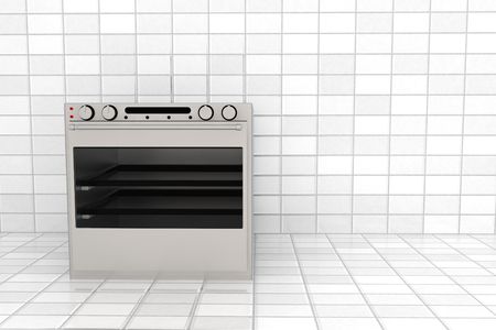 3d rendered oven standing on tile roomの写真素材