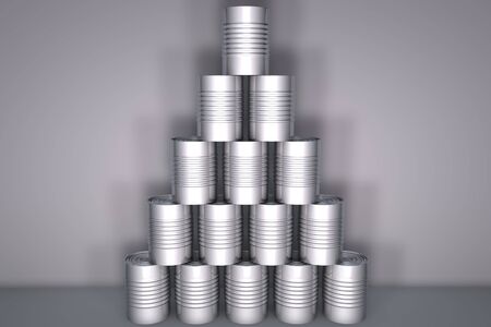 Three dimensional tin can stack on grey backgroundの写真素材