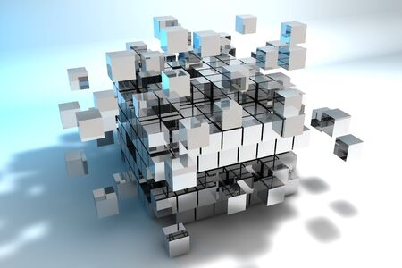Abstract cubes rendered in 3d with shadow