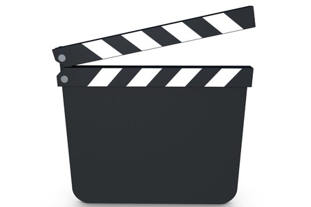 Illustration of a 3d movie clap on white backgroundの写真素材