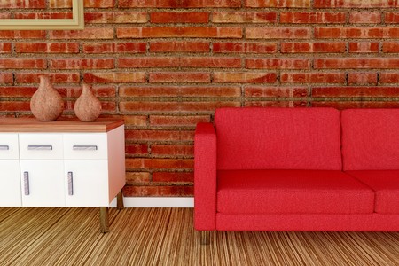 Interior room with picture frame and vaseの写真素材