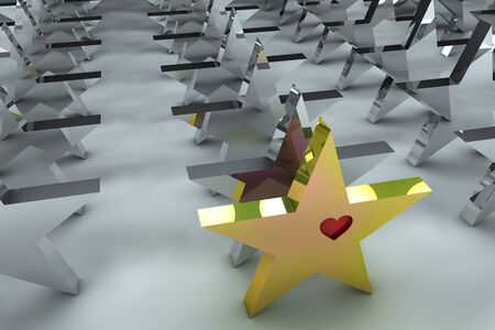 Leadership concept with golden star and many chrome spheresの写真素材