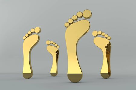Golden footprint shape in 3dの写真素材