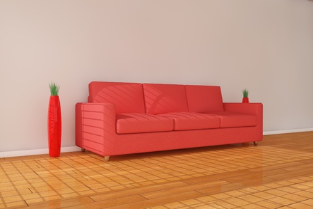 Three dimensional rendering red sofa and vaseの写真素材