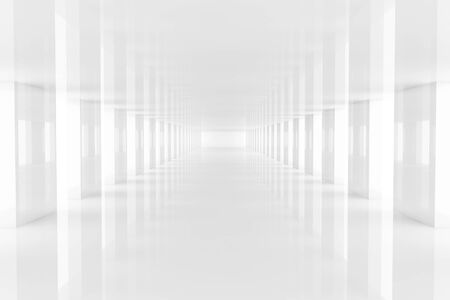 Three dimensional rendering white passage mirroring on floorの写真素材