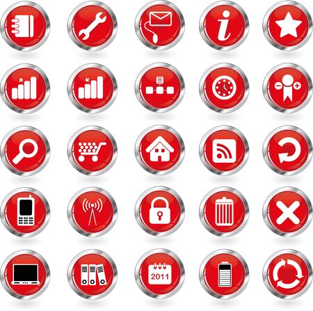 25 Business red button icon setのイラスト素材