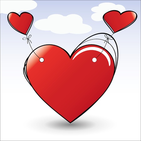 Greeting card with a red heart and two flying heartsのイラスト素材
