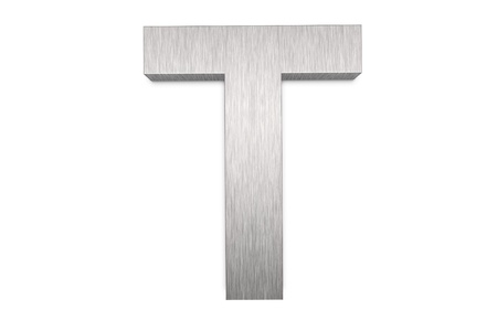 Brushed metal letter T on white backgroundの写真素材