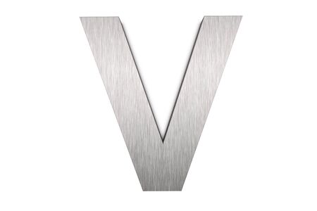Brushed metal letter V on white backgroundの写真素材