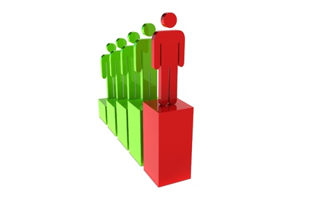 Leadership concept with red and green characterの写真素材