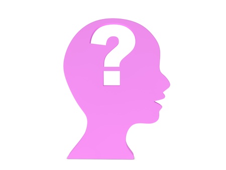 Face with interrogation  mark on white backgroundの写真素材