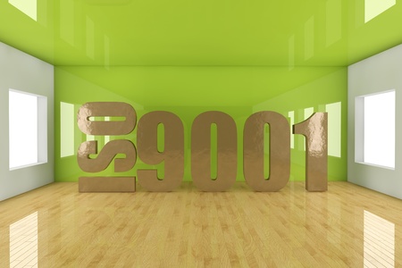 ISO 9001 certificate word on a green room
