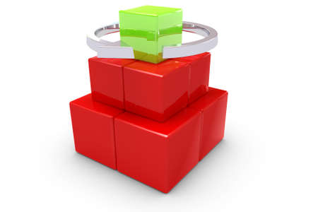 3d render cube pyramid with a arrowの写真素材