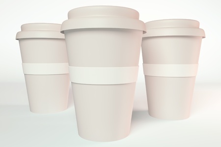 3d render of three paper coffee cupの写真素材