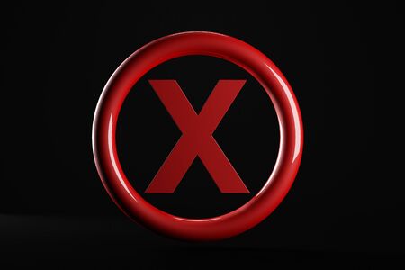 Red 3d render delete or x symbol on dark backgroundの写真素材