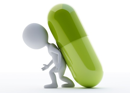 3d humanoid character with a green capsule load on his backの写真素材