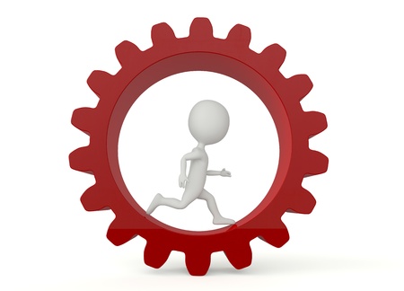 3d humanoid character runs in red gearの写真素材