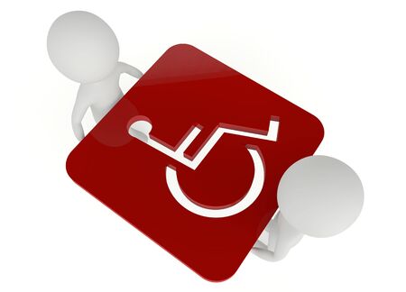 3d humanoid character hold a red handicapped symbolの写真素材