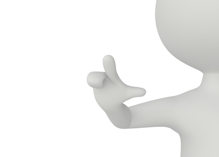 3d humanoid character pressed with his finger on white