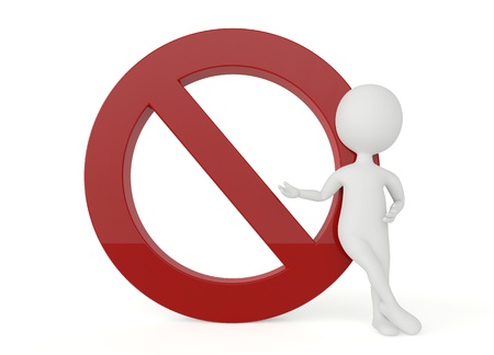 3d humanoid character present a forbidden sign on whiteの写真素材