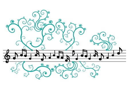 Black music notes with ornament on the white backgroundのイラスト素材