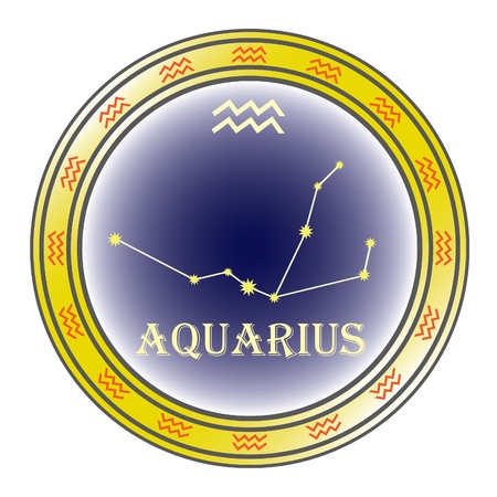 zodiac sign aquarius in the circle on the white backgroundのイラスト素材