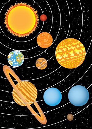 Nine planets moving around sun in spaceのイラスト素材