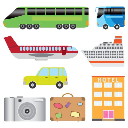 Set of transport and tourism on the white background.のイラスト素材