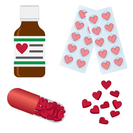 Set of medical pills with shape of hearts.のイラスト素材