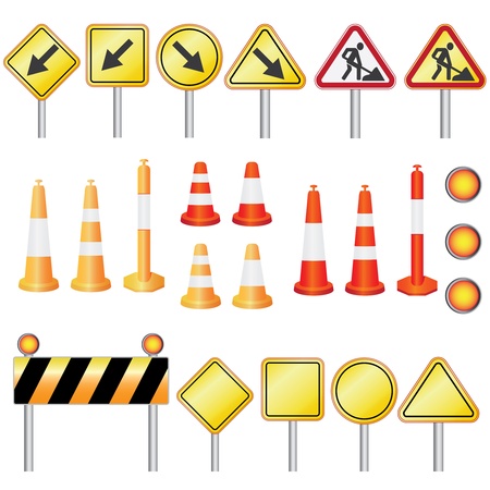 Set of equipment for road work on the white background.のイラスト素材