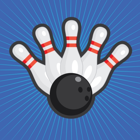 Five bowling skittles and ball on the colored abstract background.のイラスト素材