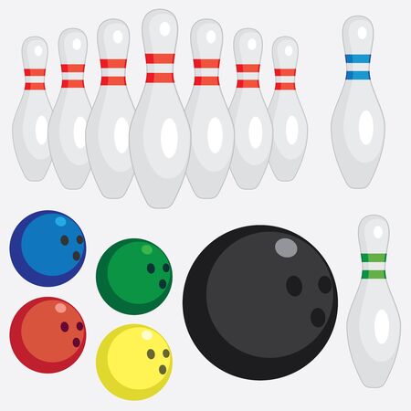 Set of tools for play bowling on the white background.のイラスト素材