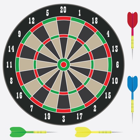 Dartboard with four darts on the white background.のイラスト素材