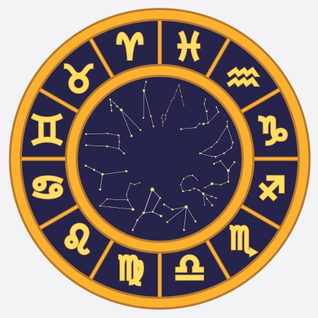 Circle with twelve zodiac signs and zodiac constellations.のイラスト素材