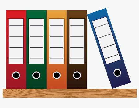 Colored office folders at the bookshelf on the white background.のイラスト素材