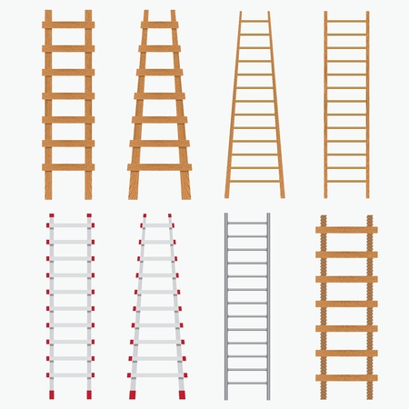 Set of various ladders on the white background.のイラスト素材