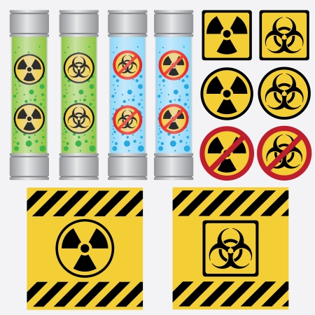 Objects with radioactive and biohazard labels on the white background.のイラスト素材