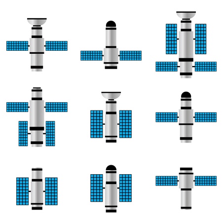 Set of space satellites on the white background.のイラスト素材