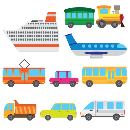 Set of cartoon vehicles representing children toys on the white background.のイラスト素材