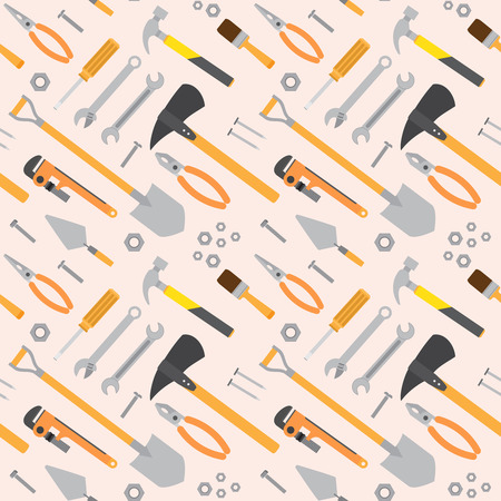 Seamless vector pattern with repair tools. Hammer and screwdriver. Axe and pliers.のイラスト素材