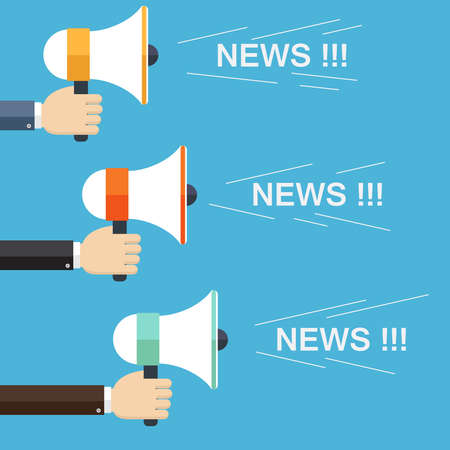 Businessman hand holding a megaphone, News and notifications concept.のイラスト素材