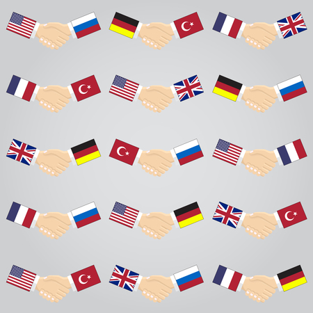 illustration of handshake between countries. USA and Russia. Germany and France. Turkey and the UK.のイラスト素材