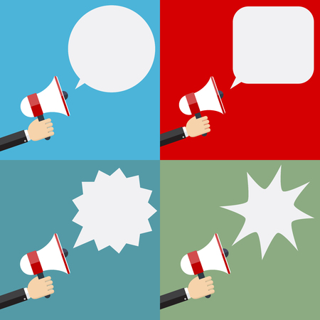 Set illustration of megaphone and speech bubbles.のイラスト素材