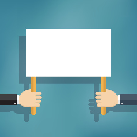 Protest concept - hand holding blank protest board in flat style.のイラスト素材