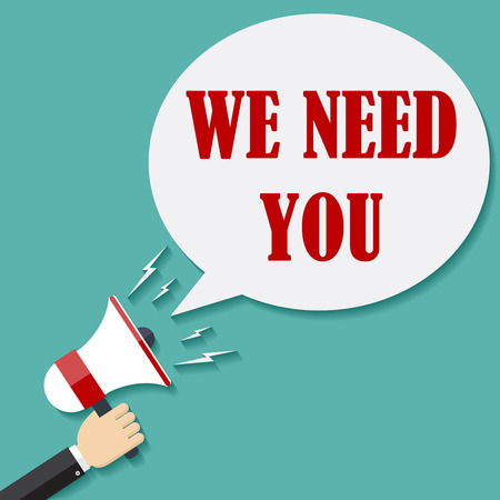 Megaphone Hand with text We Need You, vector illustration.のイラスト素材