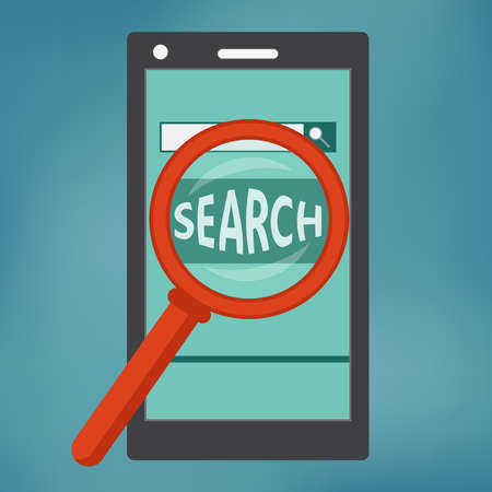 Smart phone with search engine icon and magnifying glass.のイラスト素材