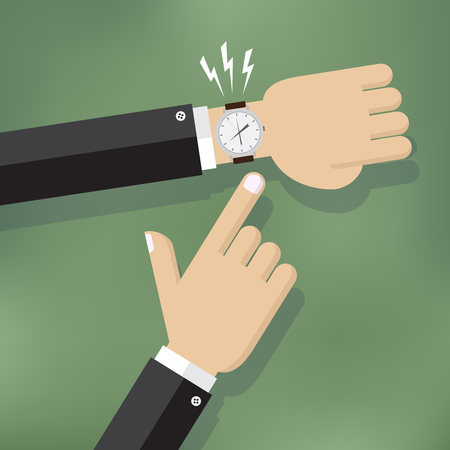 Illustration of a hand pointing at watch.のイラスト素材